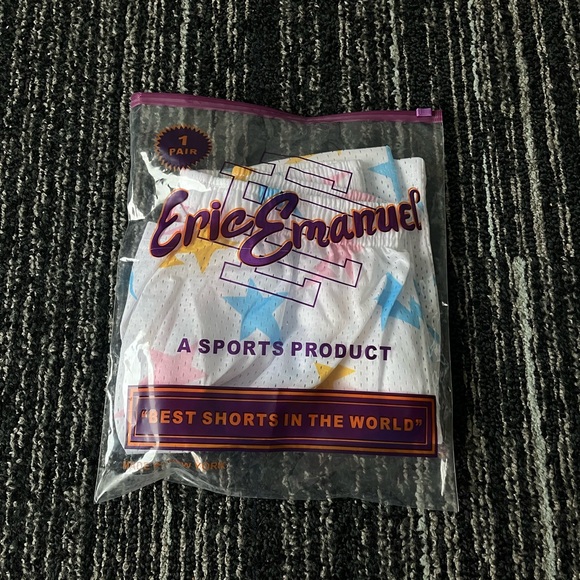 Eric Emanuel White Shorts with Blue and Yellow Stars